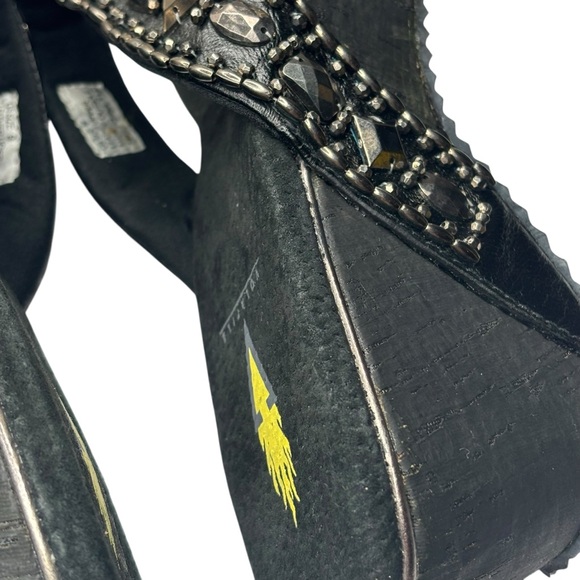 Elegant Black Embellished Platform Wedge Thong Sandals Comfortable Size 9 - Picture 5 of 16